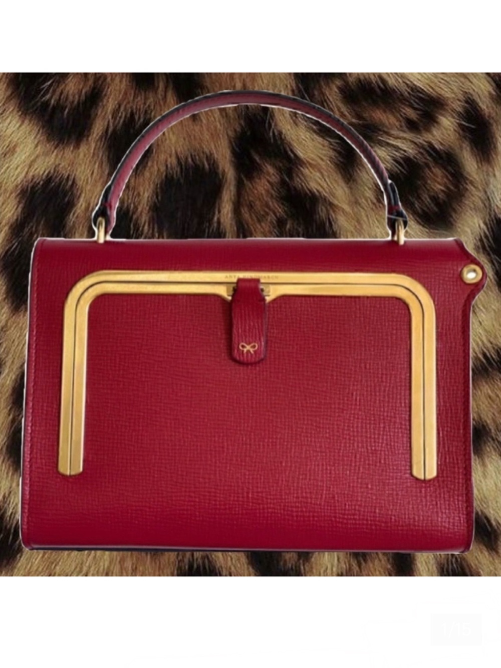 anya hindmarch leather postbox bag carmine‎ red gold top handle